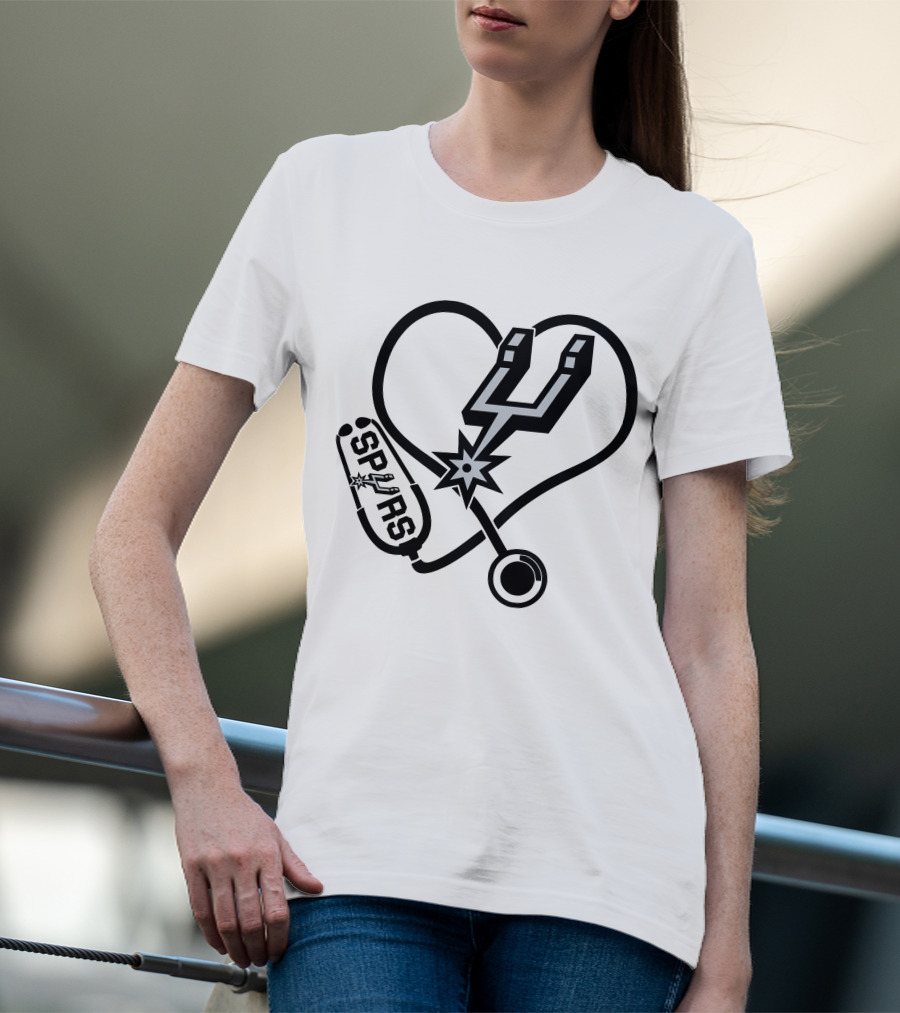 Nurse Love Heart Stethoscope San Antonio Spurs T-Shirt