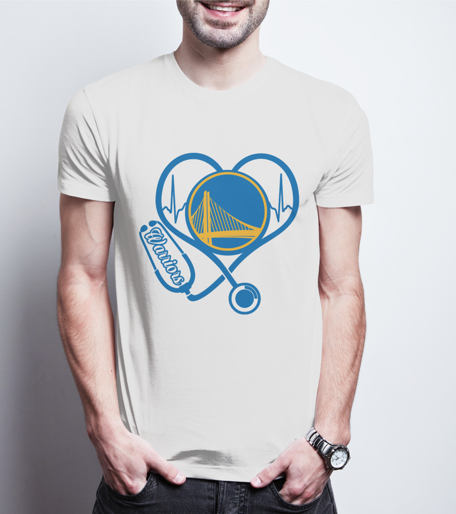 Nurse Love Warriors Heartbeat Stethoscope Golden State Bridge T-Shirt