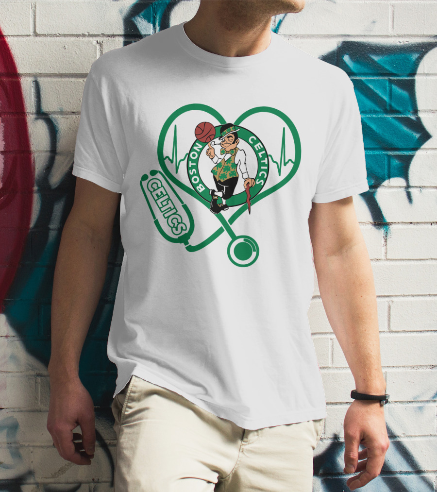 Nurse Love Boston Celtics Heart Stethoscope T-Shirt