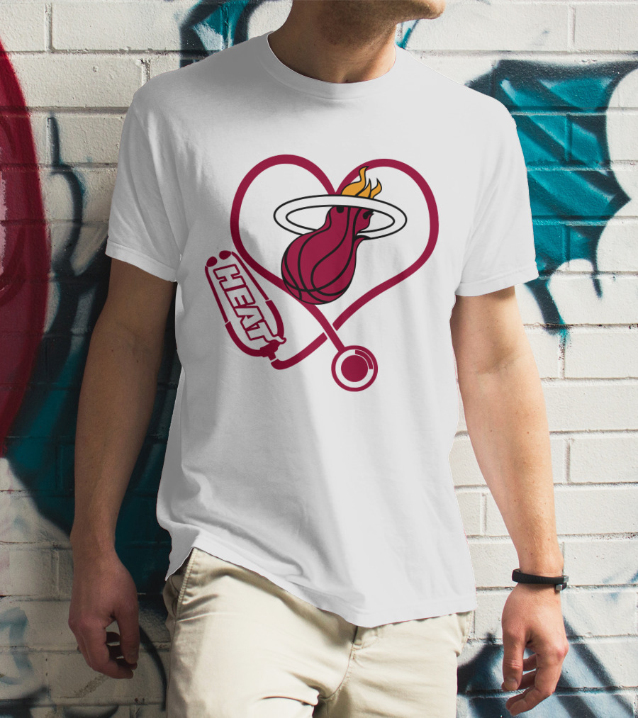 Nurse Love Miami Heat Heart Stethoscope Basketball Flame T-Shirt