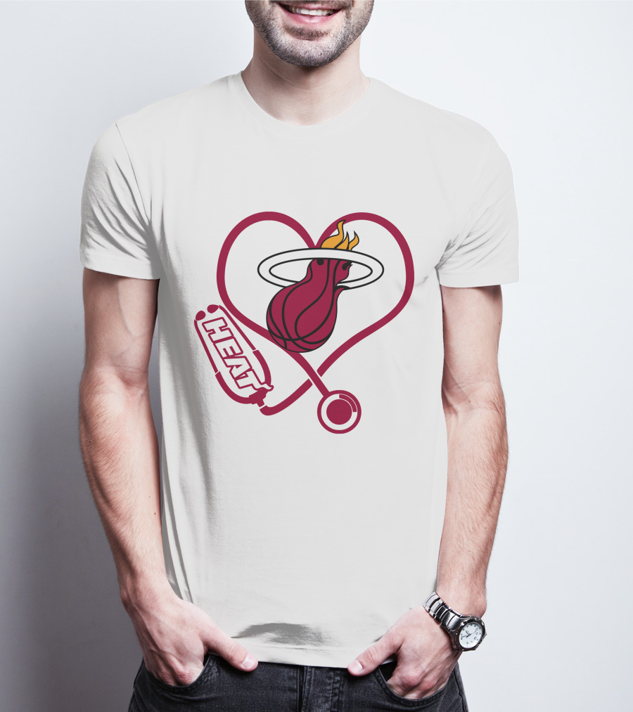 Nurse Love Miami Heat Heart Stethoscope Basketball Flame T-Shirt