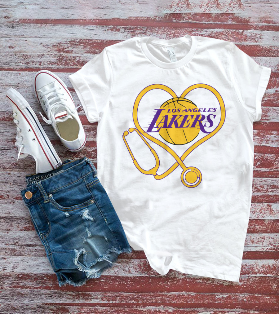 Los Angeles Lakers Heart Stethoscope Nurse Love T-Shirt