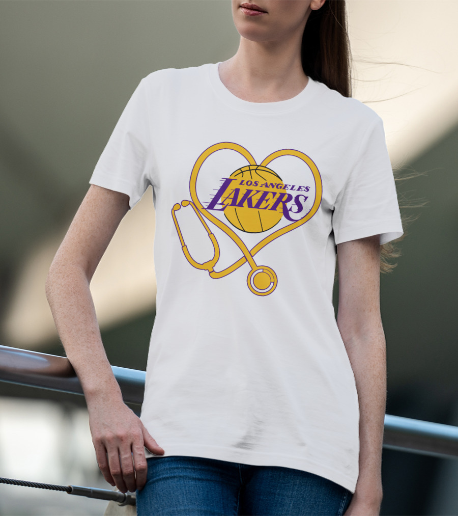 Los Angeles Lakers Heart Stethoscope Nurse Love T-Shirt