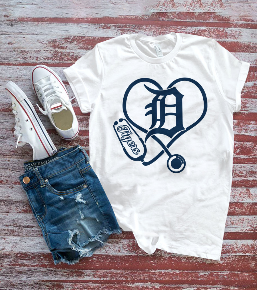 Detroit Tigers Nurse Heart Stethoscope T-Shirt