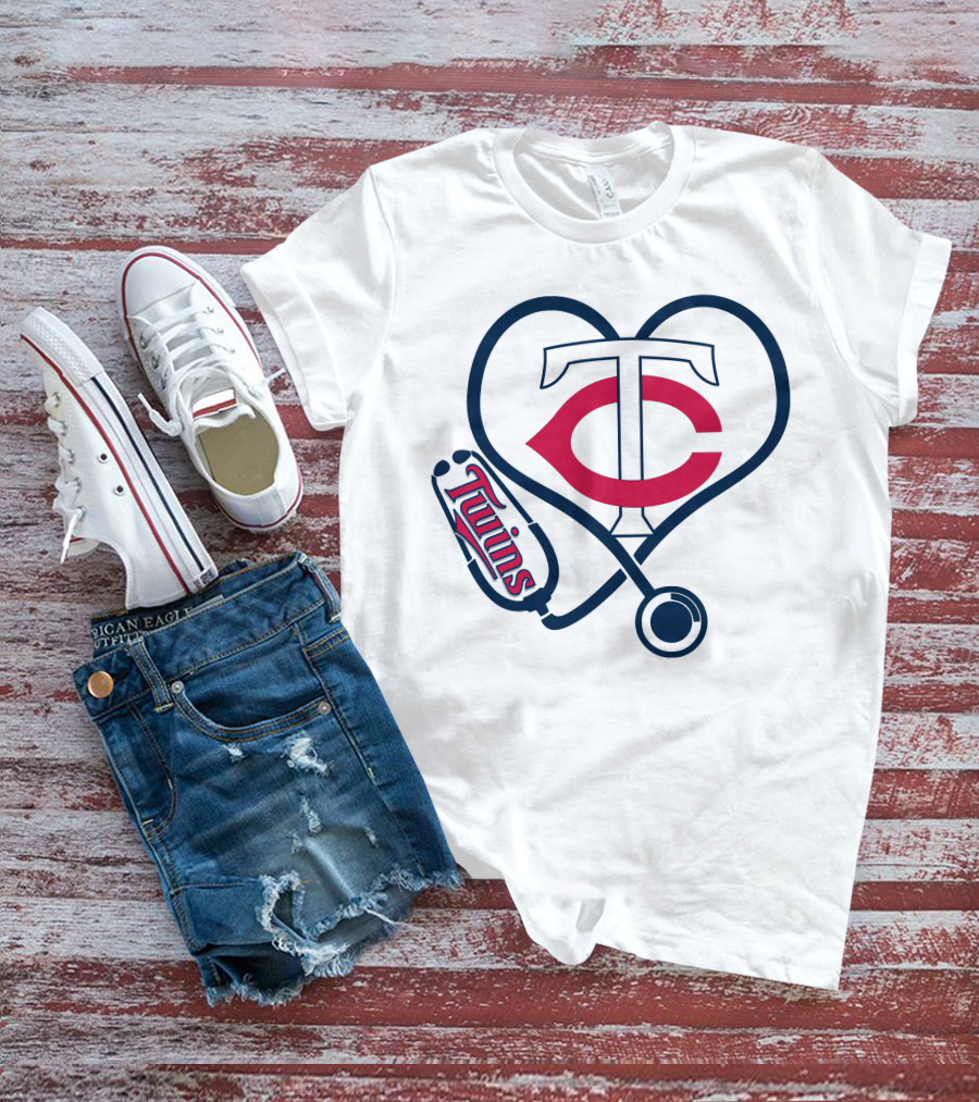 Minnesota Twins Nurse Love Stethoscope Heart T-Shirt