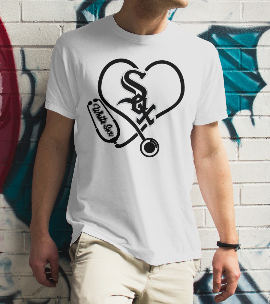 Nurse Love White Sox Heart Stethoscope T-Shirt
