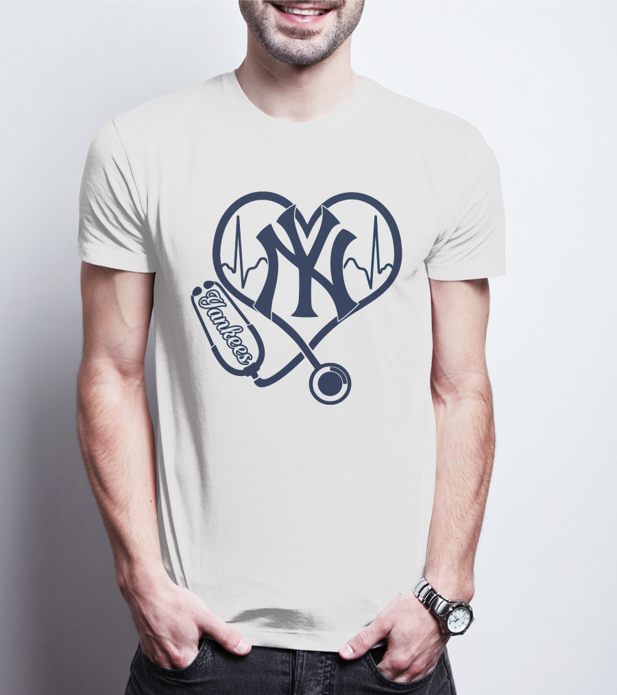 Yankees Nurse Love Heartbeat Stethoscope New York T-Shirt