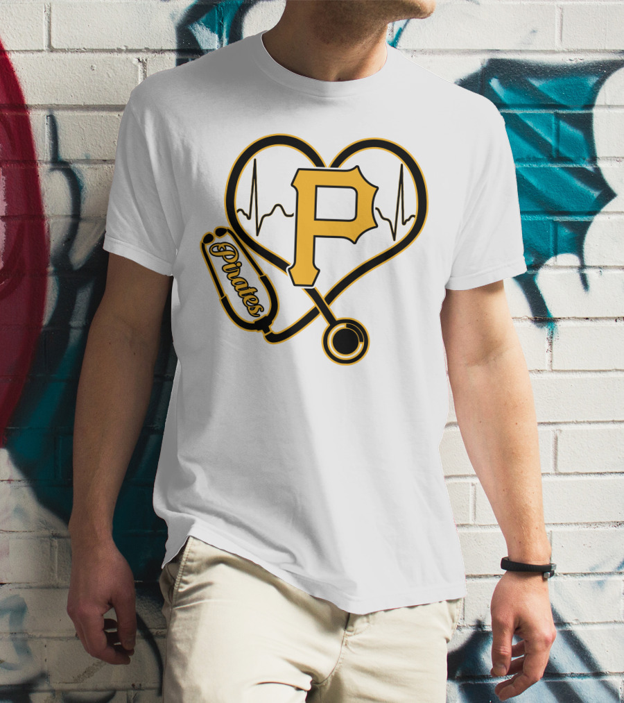 Nurse Heartbeat Stethoscope Pittsburgh Pirates Fan Love T-Shirt