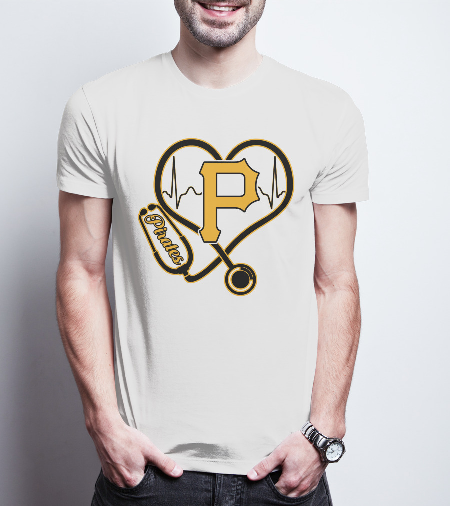 Nurse Heartbeat Stethoscope Pittsburgh Pirates Fan Love T-Shirt