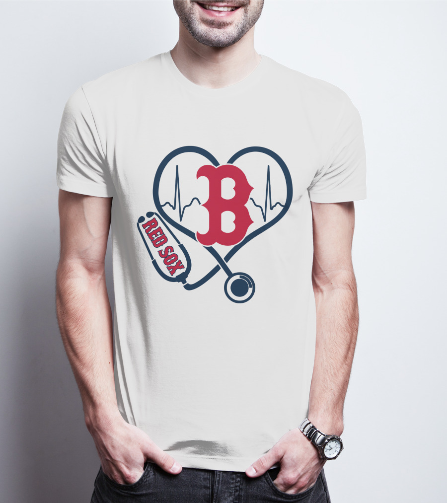 Nurse Heartbeat Love Boston Red Sox Stethoscope T-Shirt