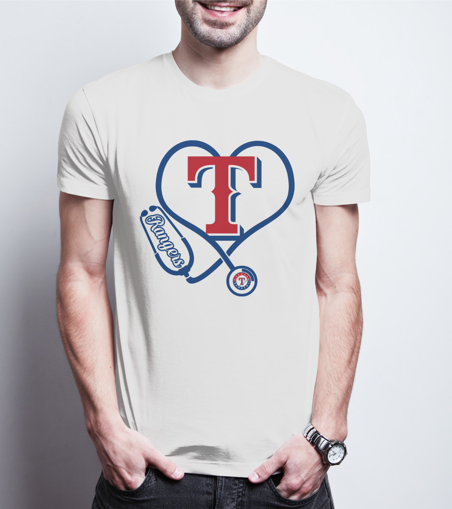 Nurse Love Texas Rangers Stethoscope Heart T-Shirt
