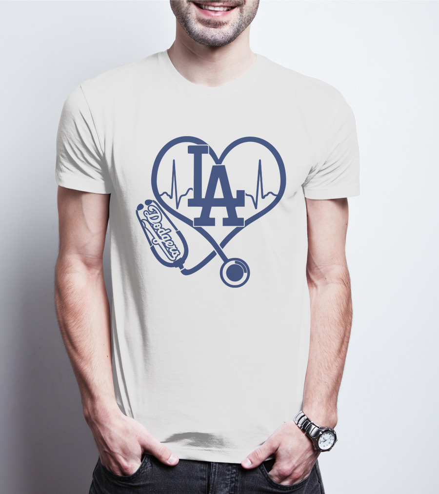 Nurse Heartbeat Los Angeles Dodgers Stethoscope T-Shirt