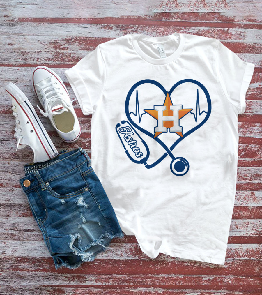 Nurse Love Astros Heartbeat Stethoscope T-Shirt