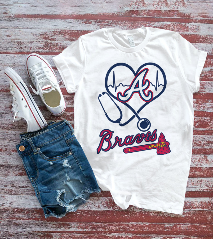 Nurse Love Braves Heartbeat Stethoscope Atlanta T-Shirt