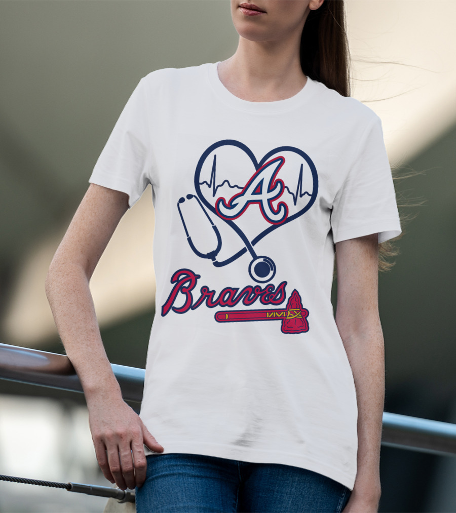 Nurse Love Braves Heartbeat Stethoscope Atlanta T-Shirt