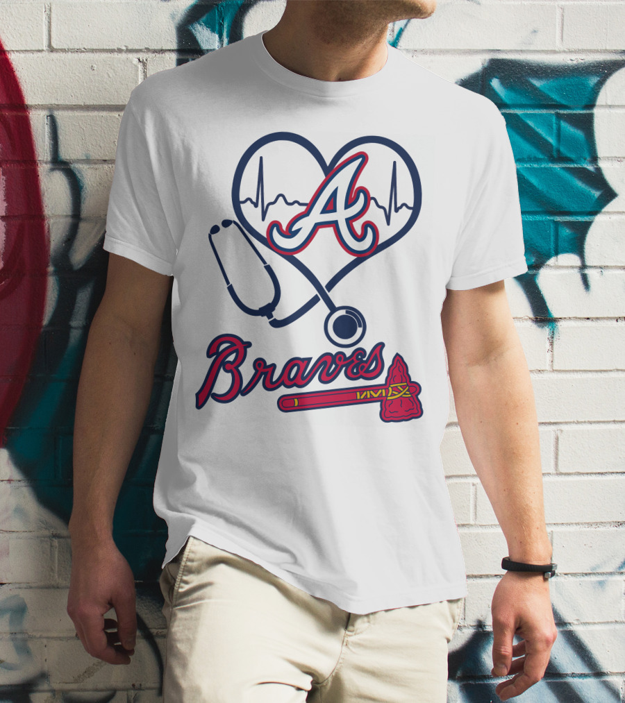 Nurse Love Braves Heartbeat Stethoscope Atlanta T-Shirt