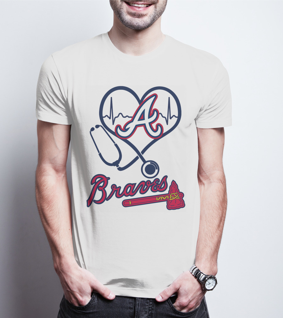 Nurse Love Braves Heartbeat Stethoscope Atlanta T-Shirt
