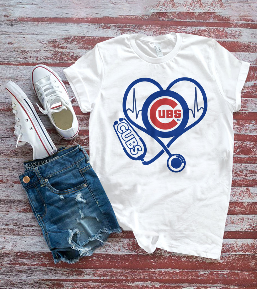 Cubs Heartbeat Nurse Stethoscope Chicago Cubs T-Shirt