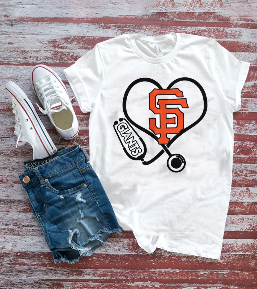 San Francisco Giants Nurse Love Heart Stethoscope T-Shirt