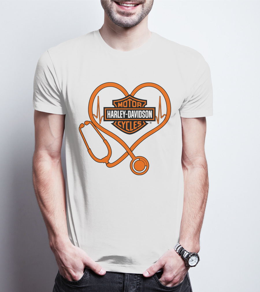 Nurse Love Harley Davidson Motorcycles Stethoscope Heartbeat T-Shirt