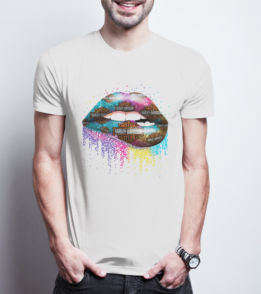 Harley Davidson Colorful Lips Motor Cycles T-Shirt