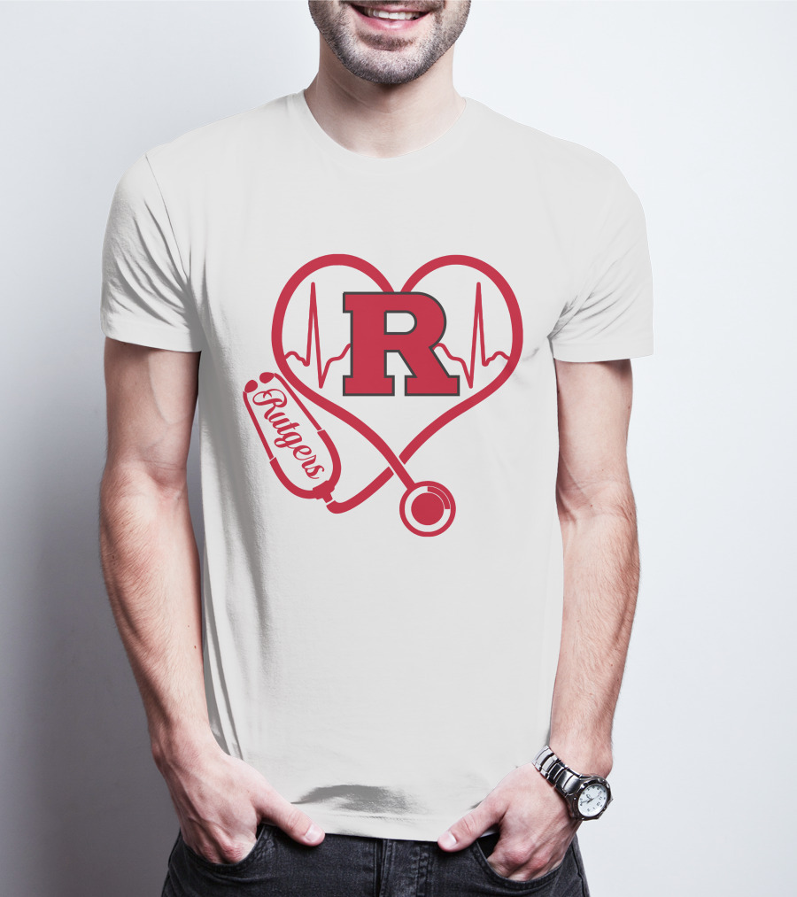 Rutgers Scarlet Knights Nurse Love Stethoscope Heartbeat T-Shirt