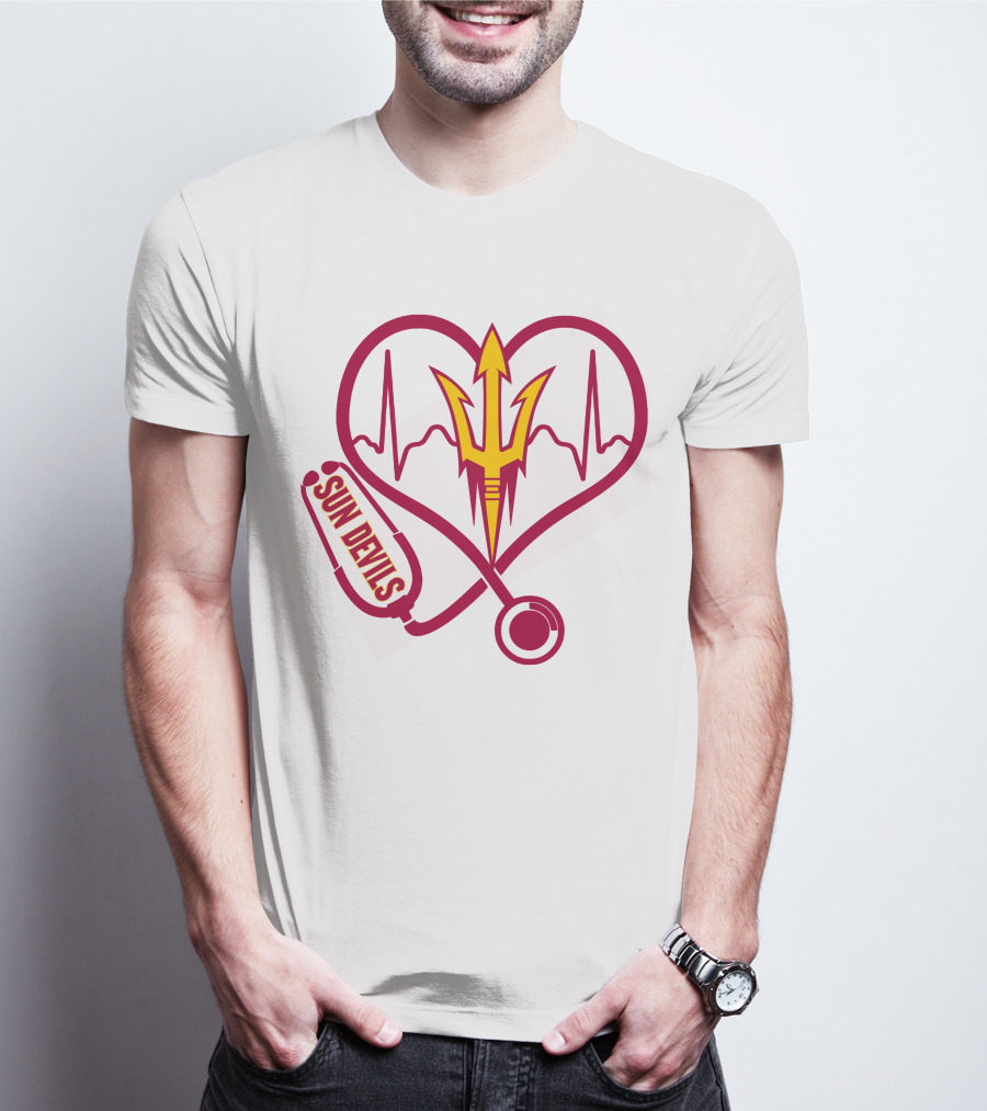 Nurse Love Arizona State Sun Devils Heartbeat Stethoscope T-Shirt