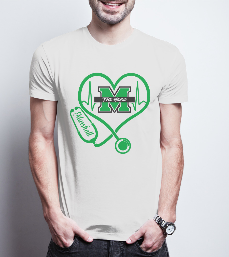 Marshall Thundering Herd Nurse Love Heartbeat Stethoscope T-Shirt