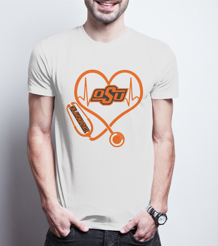 Oklahoma State Cowboys Nurse Love Heart Stethoscope T-Shirt