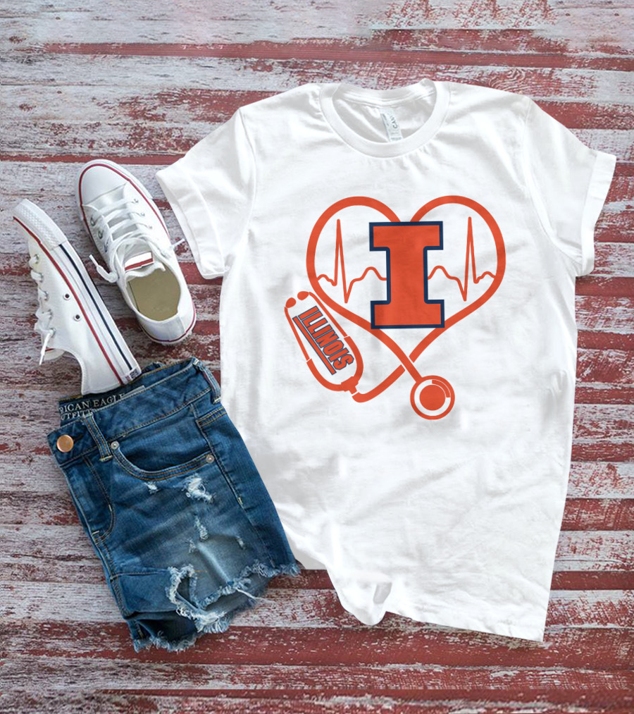 Illinois Fighting Illini Nurse Love Heartbeat Stethoscope T-Shirt