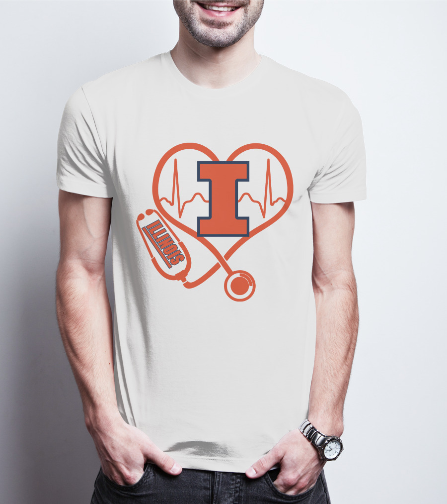 Illinois Fighting Illini Nurse Love Heartbeat Stethoscope T-Shirt