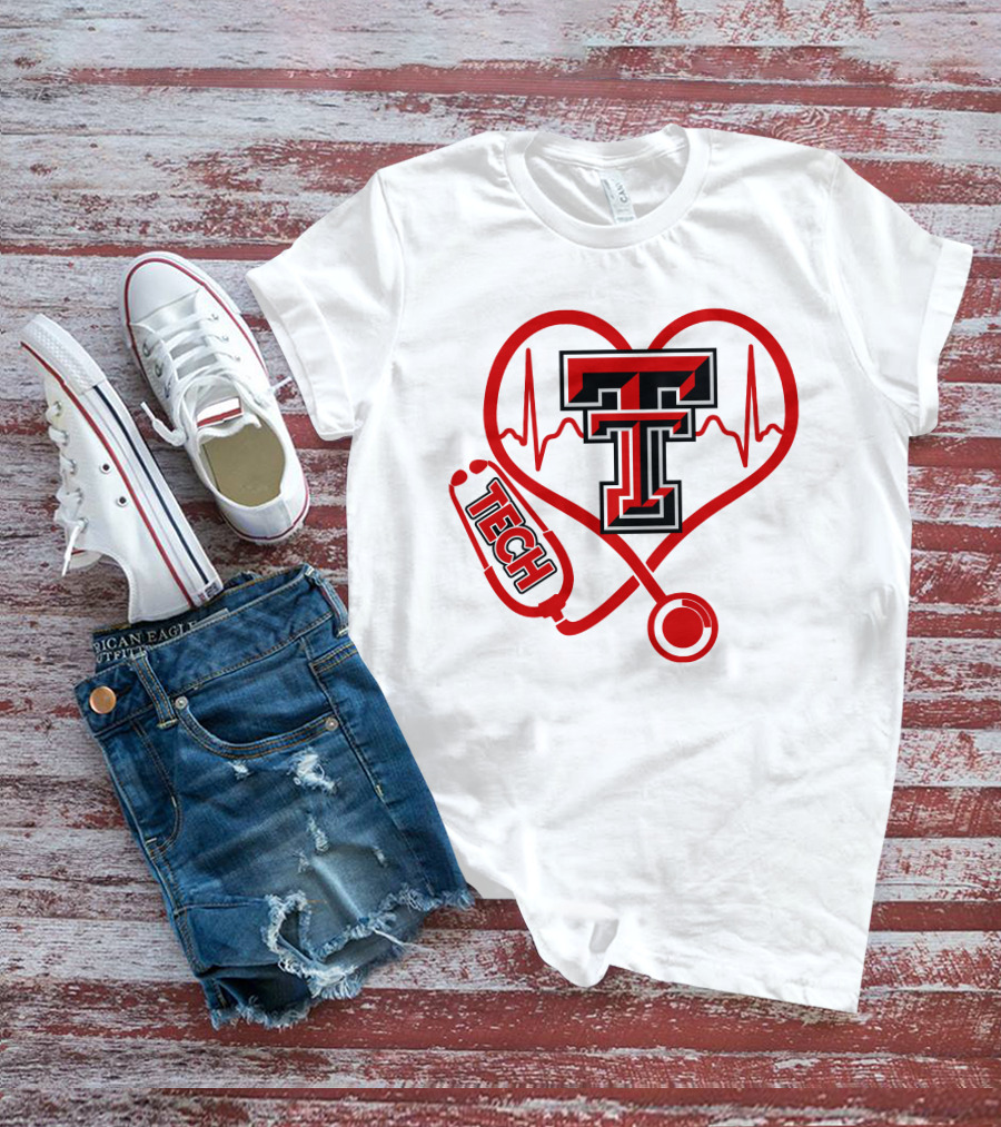 Texas Tech Nurse Heart Stethoscope Love T-Shirt