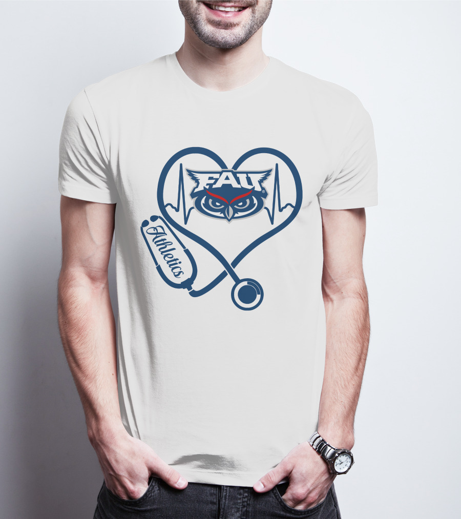 Fau Athletics Heartbeat Owl Nurse Stethoscope T-Shirt