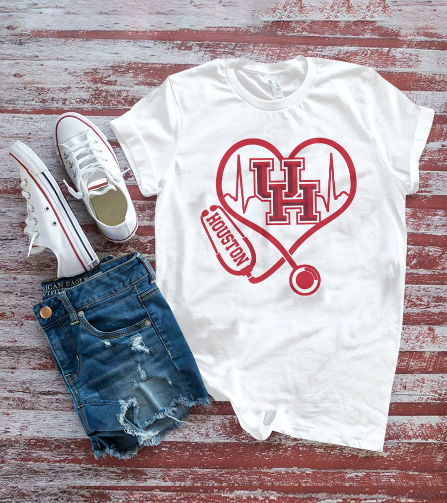 Houston Cougars Nurse Heartbeat Stethoscope Uh T-Shirt