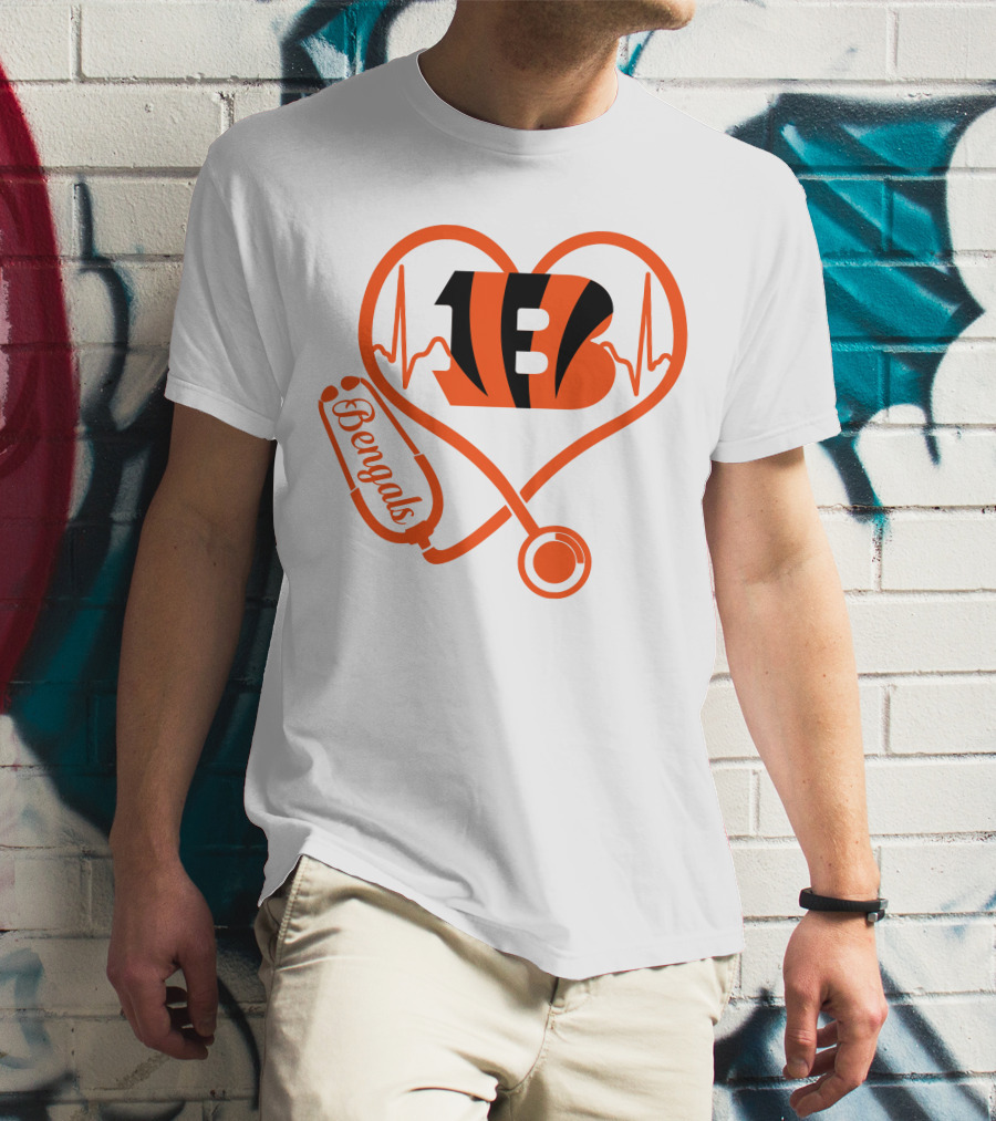 Nurse Heart Cincinnati Bengals Stethoscope Love 13 T-Shirt