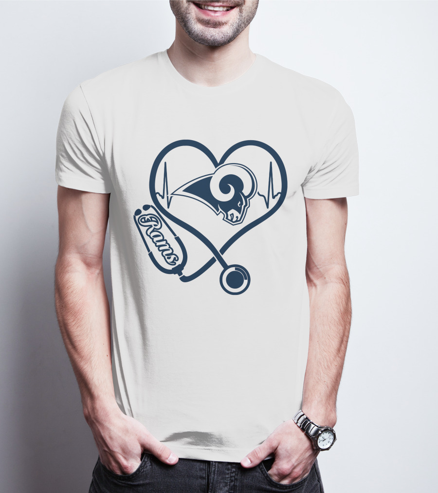 Los Angeles Rams Nurse Love Stethoscope Heartbeat T-Shirt