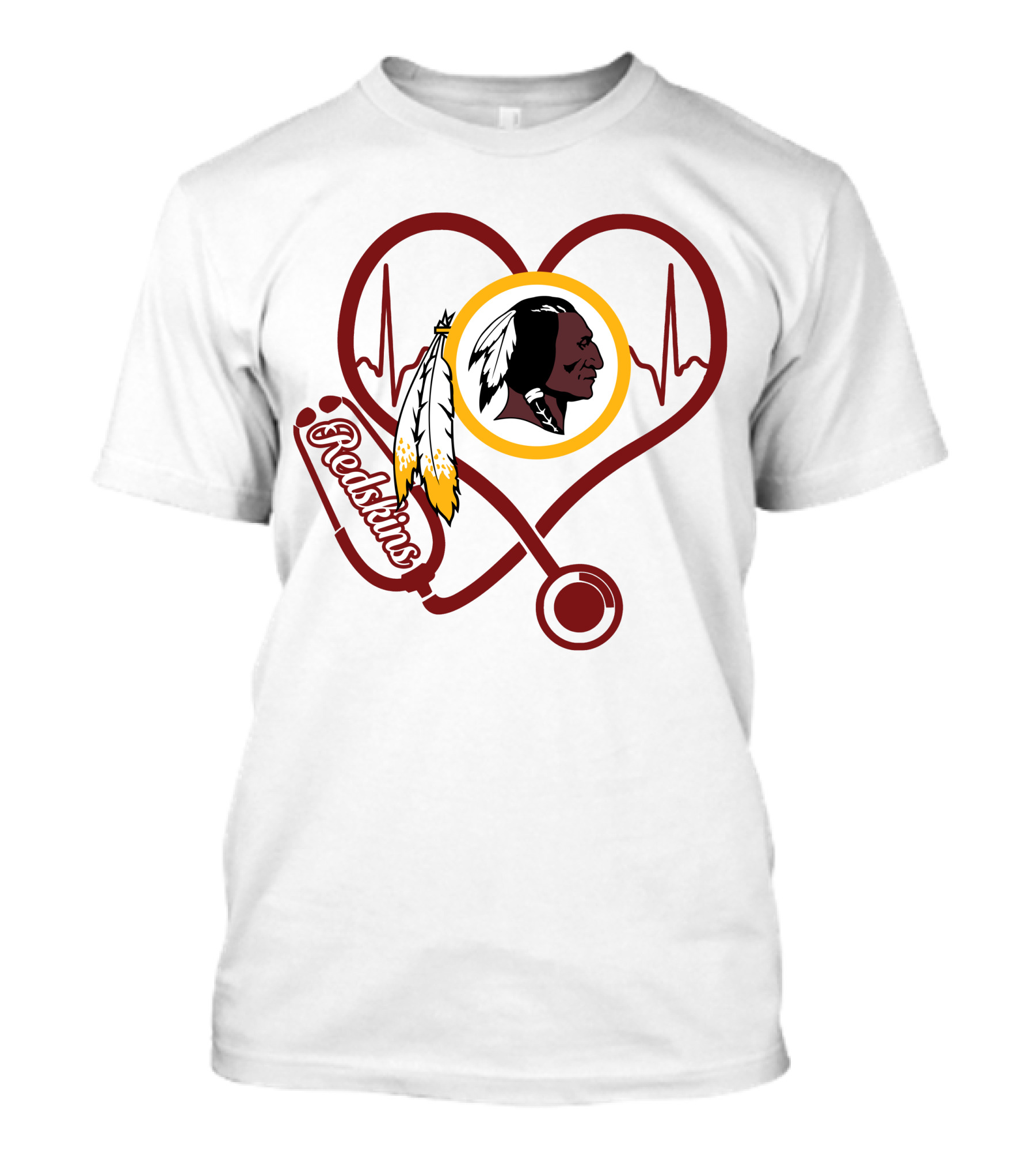Nurse Love Heartbeat Redskins Stethoscope T-Shirt