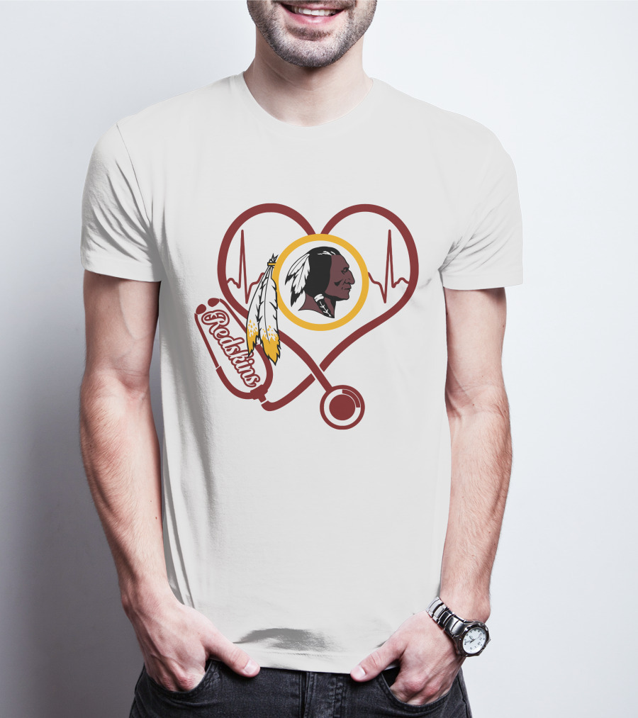 Nurse Love Heartbeat Redskins Stethoscope T-Shirt