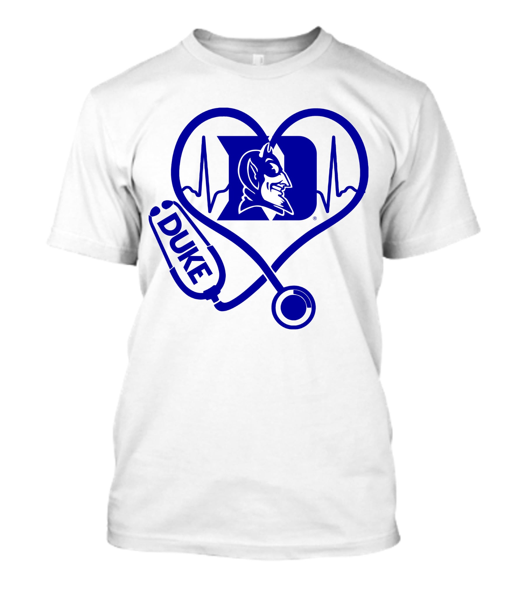 Duke Blue Devils Nurse Love Heartbeat Stethoscope T-Shirt