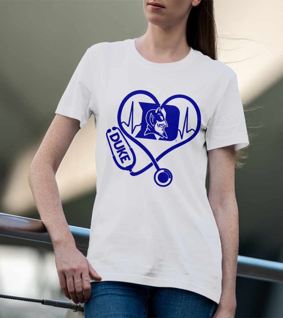 Duke Blue Devils Nurse Love Heartbeat Stethoscope T-Shirt