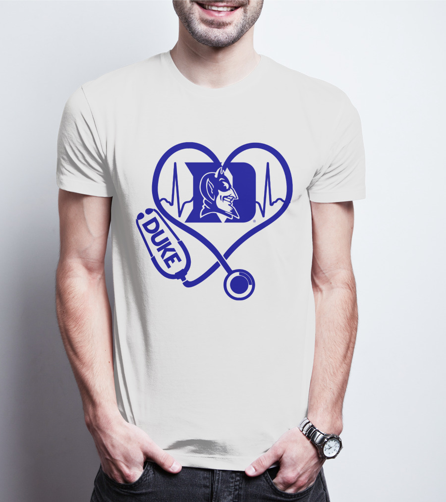 Duke Blue Devils Nurse Love Heartbeat Stethoscope T-Shirt