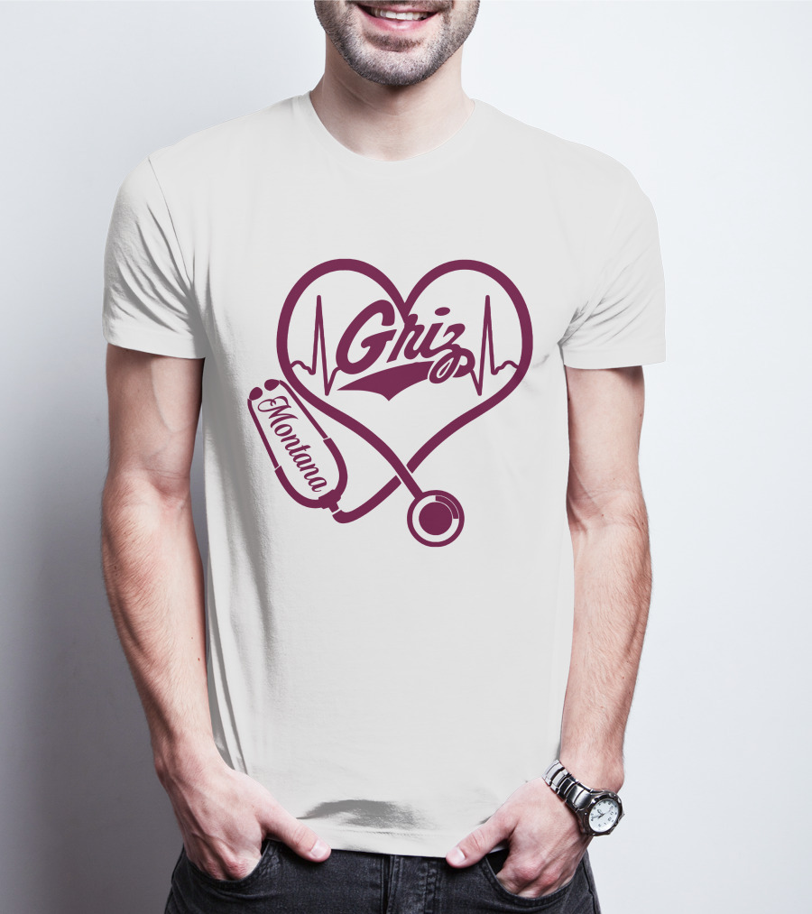 Griz Heartbeat Stethoscope Montana Nurse T-Shirt