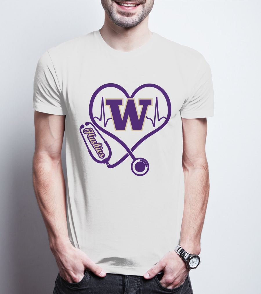 Huskies Stethoscope Heart W Washington T-Shirt