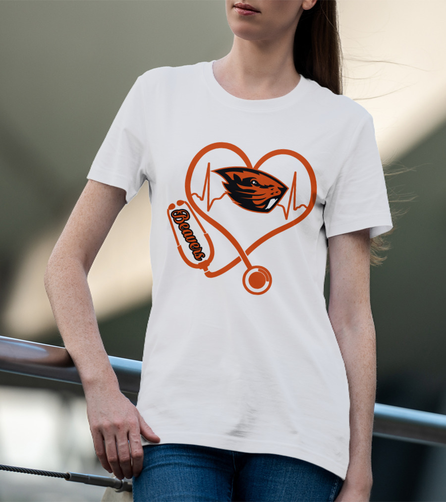 Beavers Nurse Love Oregon State Heartbeat T-Shirt