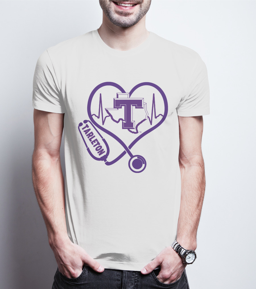 Tarleton State Stethoscope Heartbeat Nurse Love Texas Map T-Shirt