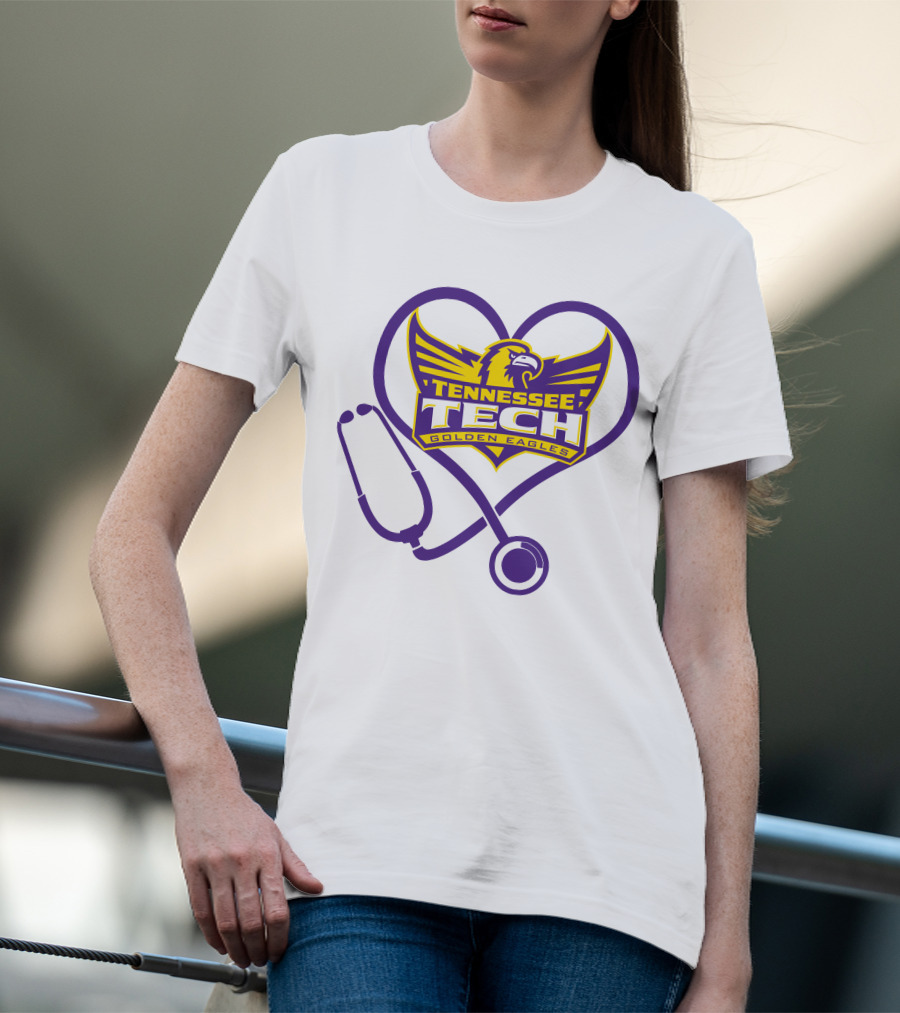 Nurse Love Tennessee Tech Golden Eagles Heart Stethoscope T-Shirt