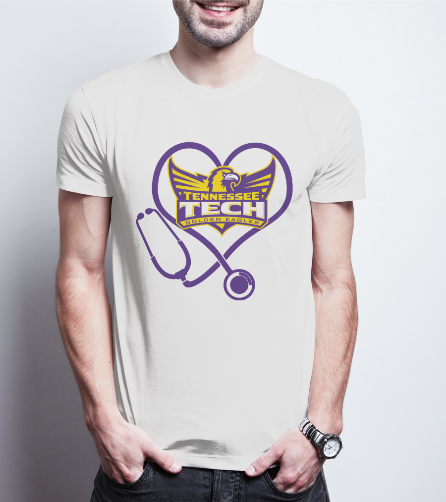 Nurse Love Tennessee Tech Golden Eagles Heart Stethoscope T-Shirt