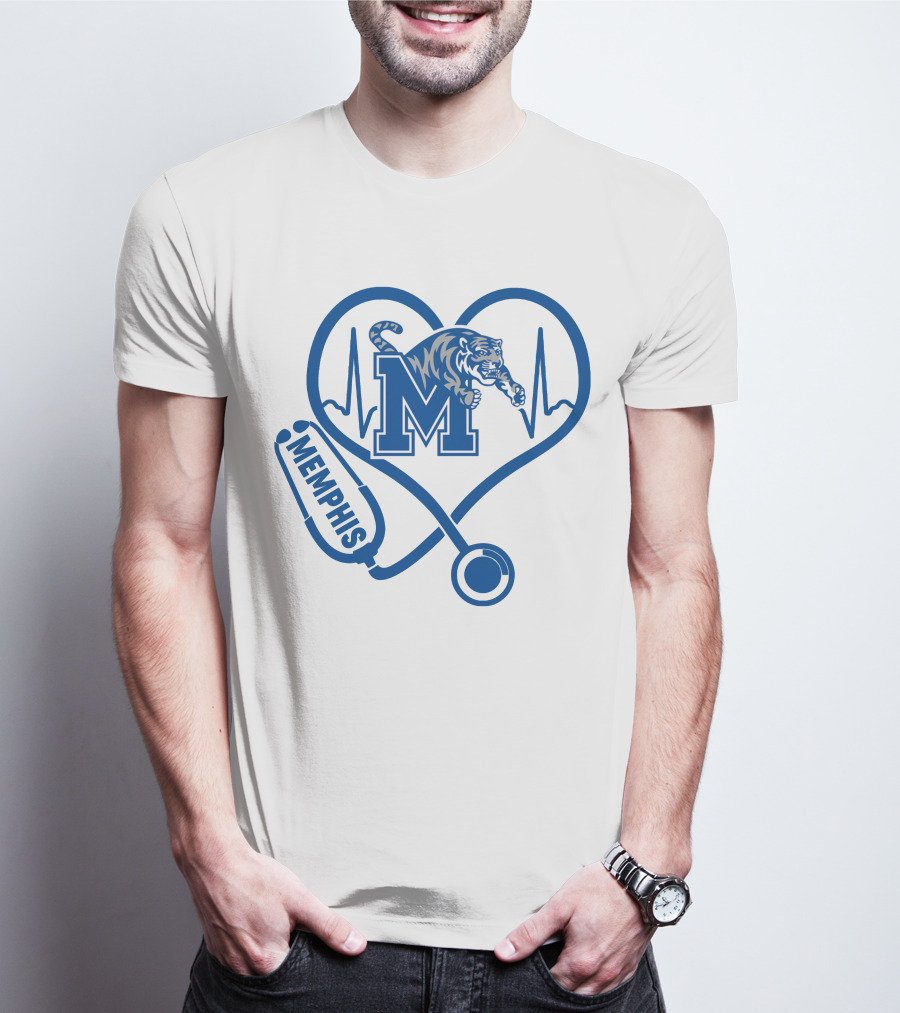Memphis Tigers Nurse Heartbeat Stethoscope T-Shirt
