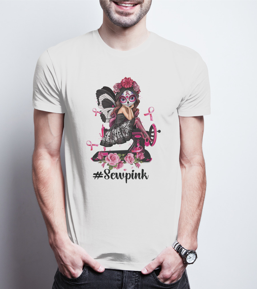 Sewpink Butterfly Sugar Skull Sewing Machine Ribbon Roses T-Shirt