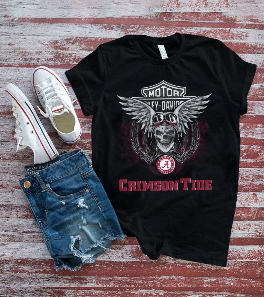 Harley Davidson Alabama Crimson Tide Skull Wings Ncaa T-Shirt